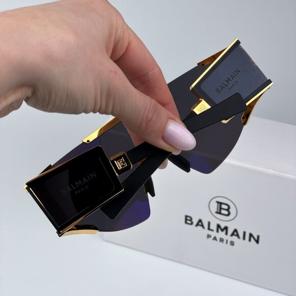 Balmain FLECHE BPS-138A-141 Women Sunglasses Titanium Gold Grey Mirror Mask - Picture 3 of 14